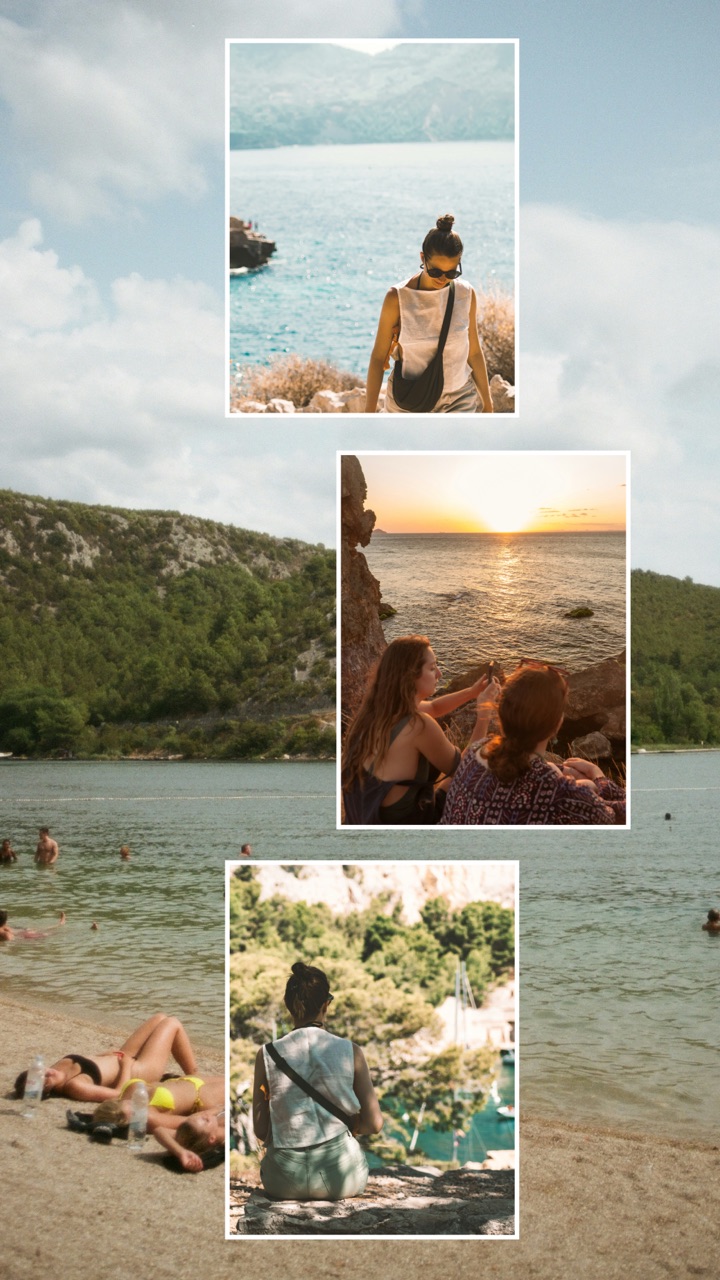 A beach story template with three framed photos